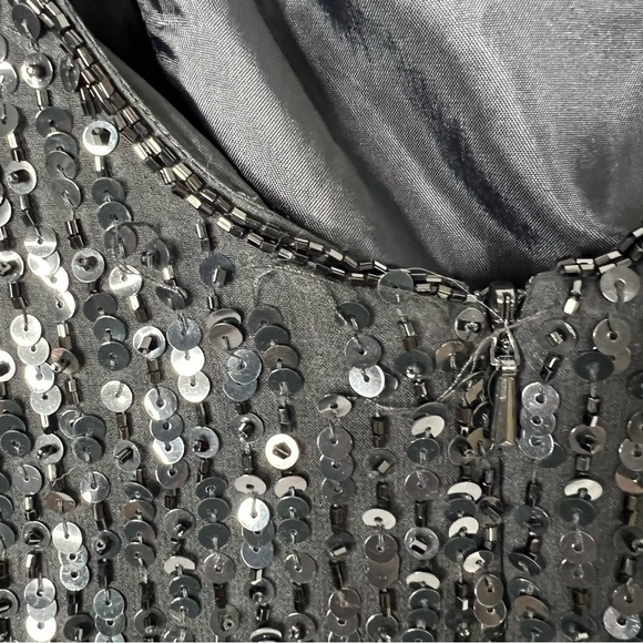 Vintage Beaded Sequined Gown Open Back Black Dress Sleeveless Strappy Tie Formal - Picture 4 of 7